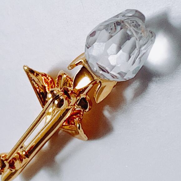 Vintage Swarovski Rose Pin Faceted Crystal 90s Y2K Small Rose Bud Floral Brooch - Picture 10 of 15